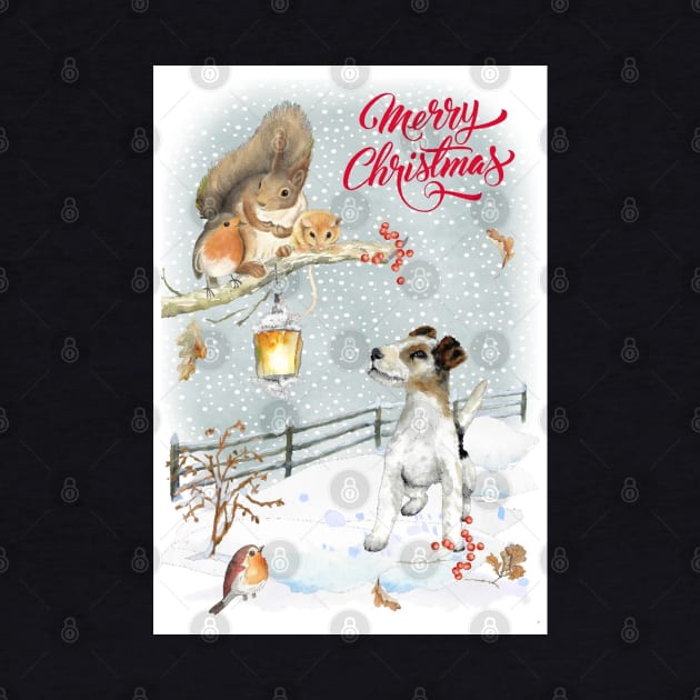 Wire Fox Terrier Merry Christmas Santa Dog by Puppy Eyes